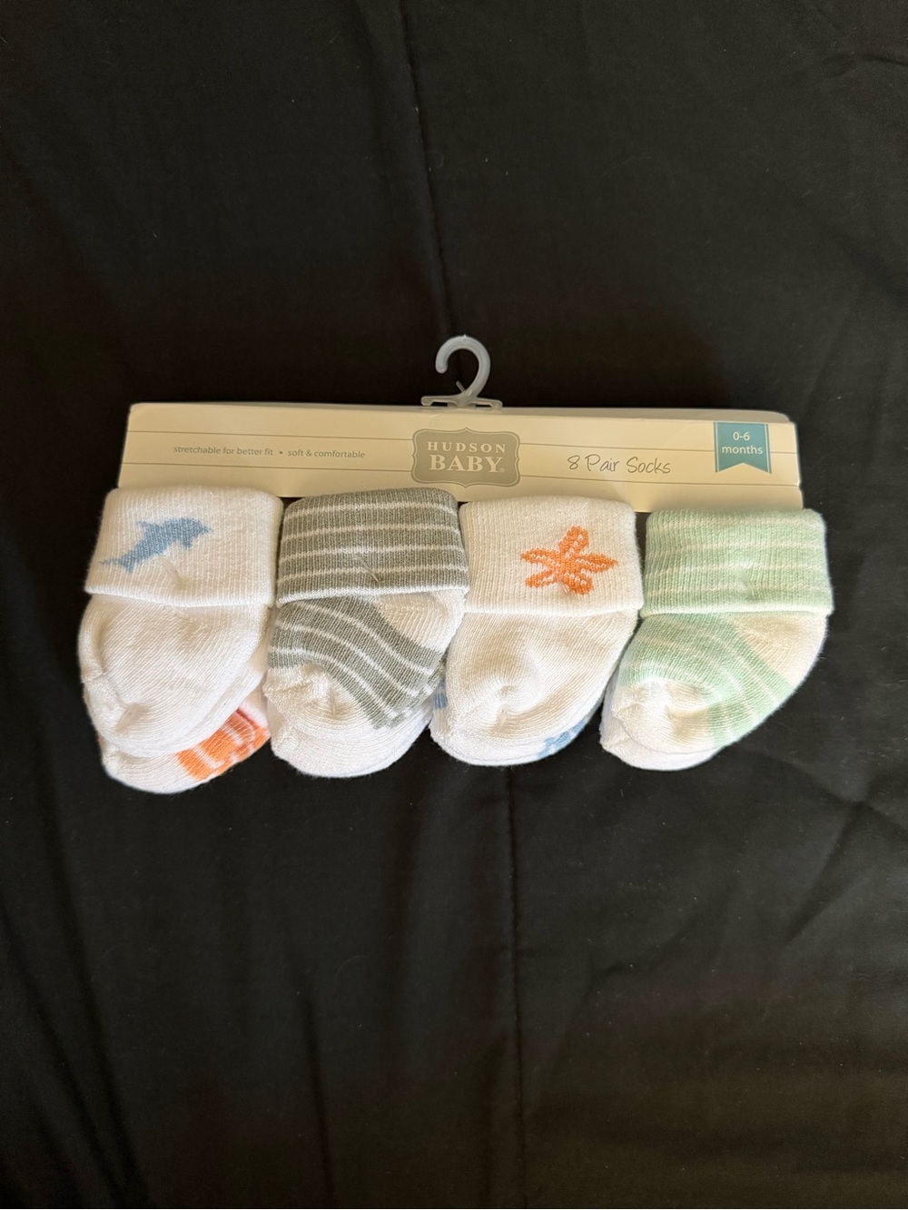Hudson Baby White Baby Socks Set with Blue, Gray, Orange & Green Accents